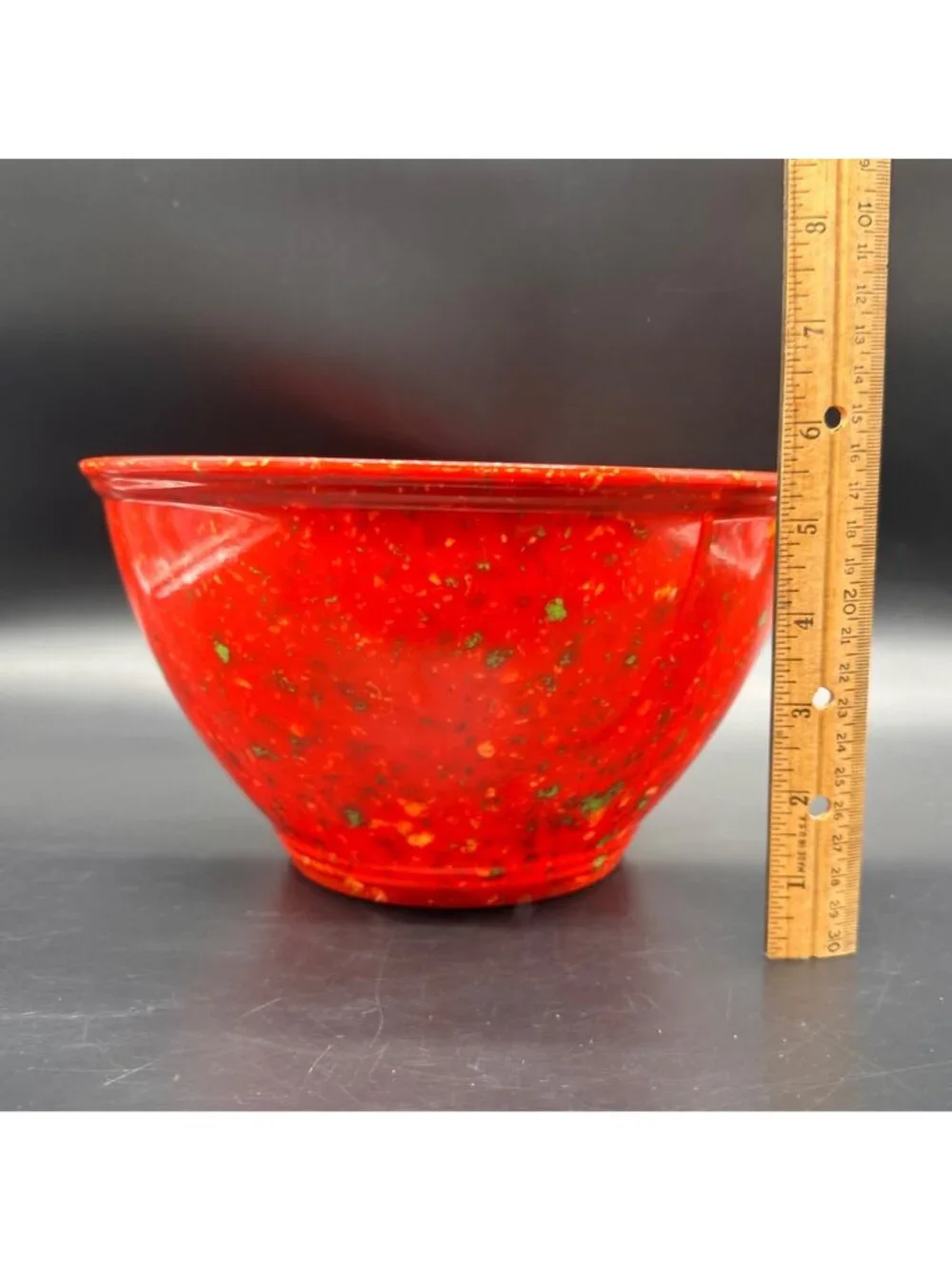 Rachael Ray Red Confetti Speckled Melamine Mixing Bowl Garbage Rubber Bottom 10”